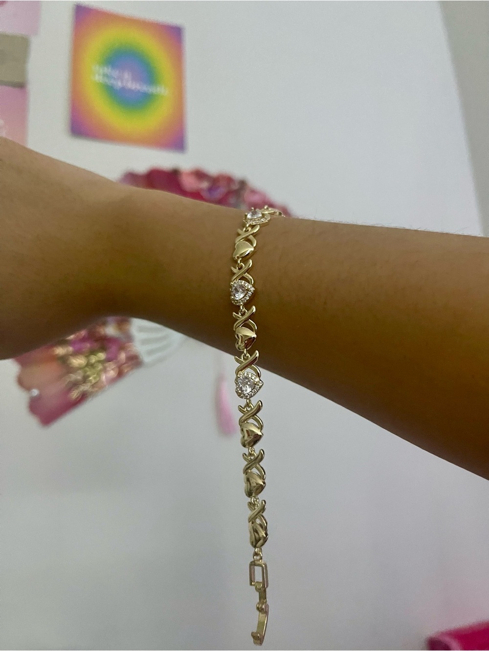 Delicate Gold-Tone Crystal Link Bracelet for Women